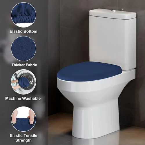 Vista 2 de Funda elástica para tapa de inodoro de elastano, funda gruesa para asiento de inodoro para baño, funda suave y lavable, se adapta a la mayoría