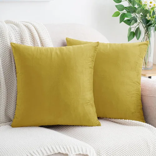 Vista 15 de HWY 50 fundas de almohada decorativas de terciopelo sólido para sofá, sala de estar. Ambar