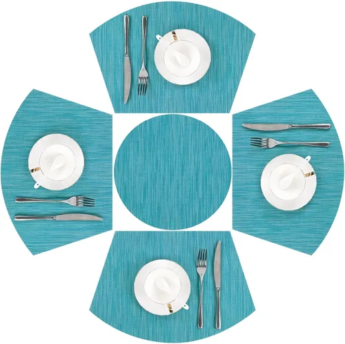 Vista 21 de SHACOS Juego de 5 manteles individuales pequeños en forma de cuña con centro de mesa, resistentes al calor, lavables (5, beige)