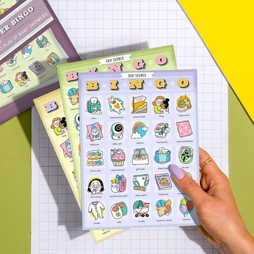 Vista 6 de Knock Knock Bingo de baby shower, 12 tarjetas reutilizables para jugar en baby showers