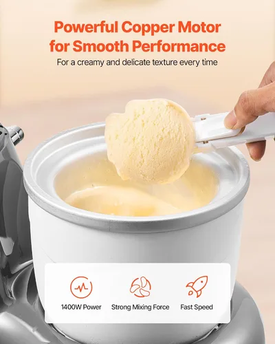 Vista 3 de VEVOR Máquina para hacer helados, capacidad de 1.8 cuartos de galón, batidora eléctrica de pie de 6 velocidades, con pantalla digital LED