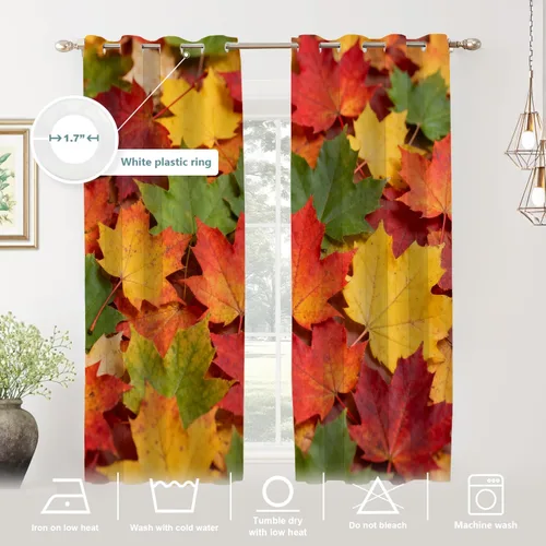 Vista 262 de Shrahala Orange Autumn Autumn Blackout Curtain Tiers, Fall Kitchen Valance Light Blocking Tier Drapes with Rod Pocket, 2 Pack 26 X 24 in