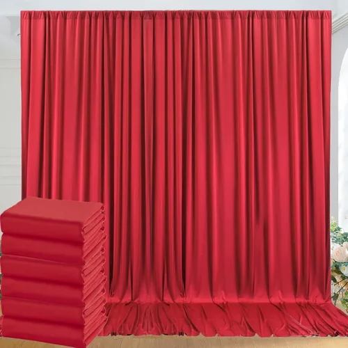 Vista 8 de Paneles de cortinas de fondo rojo sin arrugas de 30 x 8 pies para fiestas, cortinas de fondo de fotos de poliéster, 6 paneles de 5 x 8 pies