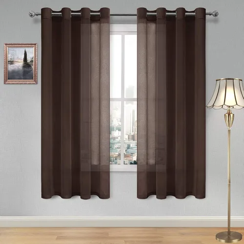 Vista 50 de DWCN Cortinas traslúcidas color verde frijol para sala de estar y dormitorio - Cortinas voile con aspecto de lino sintético con ojales en la parte