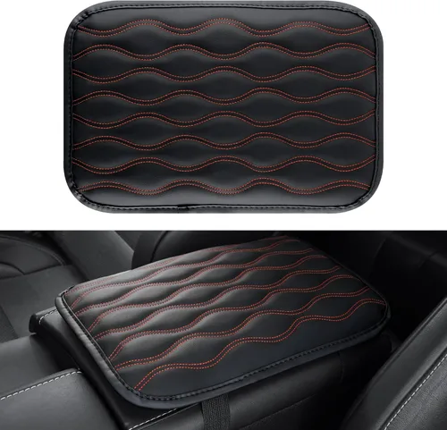 Vista 5 de Amiss - Funda consola central de automóvil, impermeable, transpirable, ajuste universal, accesorios para reposabrazos de cuero para proteger la negro