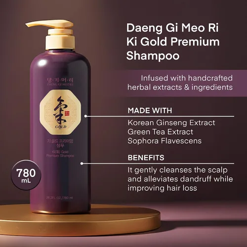 Vista 3 de Daeng Gi Meo Ri - Champú Ki Gold Premium+Set de Tratamiento, Humedad efectiva para secar y cabello áspero, sin color artificial, 26.4 fl oz cada uno