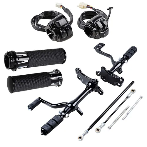 Vista 11 de Juego compatible para 1 pulgada de manillar de Harley 96-12, interruptor de bocina, luces delanteras y señales de giro, empuñaduras y tapa de Negro