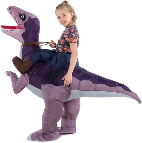 Vista 3 de HSCTEK Disfraz inflable de dinosaurio para niños y niñas