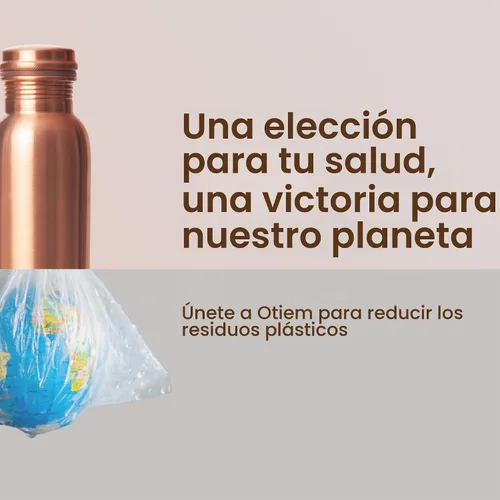 Vista 6 de Otiem Juego de 2 unidades de hidratación de cobre Botella elegante de 32 onzas y recipiente ayurvédico martillado de 32 onzas