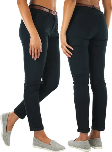 Vista 3 de ToBeInStyle Pantalones hasta el tobillo Bengaline con cinturón para mujer