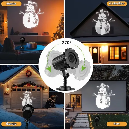 Vista 4 de Proyector de luces de Navidad dinámicas 3D para exteriores e interiores, decoraciones navideñas de muñeco de nieve mejoradas 2025, luces