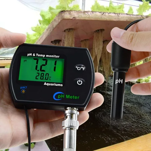Vista 2 de Medidor de pH y temperatura combinado 2 en 1 Probador de calidad del agua Electrodo de pH BNC reemplazable para acuarios Tanques hidropónicos