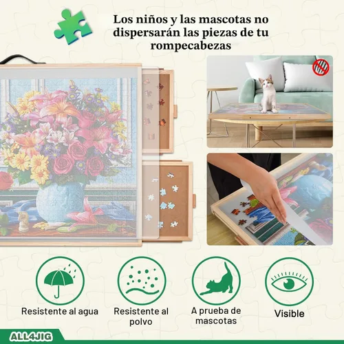 Vista 5 de ALL4JIG - Tabla de rompecabezas inclinable y giratoria 2 en 1, 1500 piezas, mesa de rompecabezas de ángulo ajustable de 33.19 x 24.53 pulgadas con 4