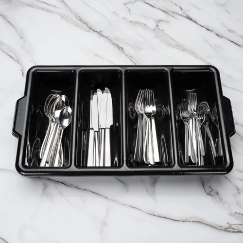 Vista 9 de Restaurantware - Organizador de cubiertos de 21.9 x 14.2 x 3.5 pulgadas, 1 bandeja de cubiertos resistente a las grietas - 4 compartimentos, asas