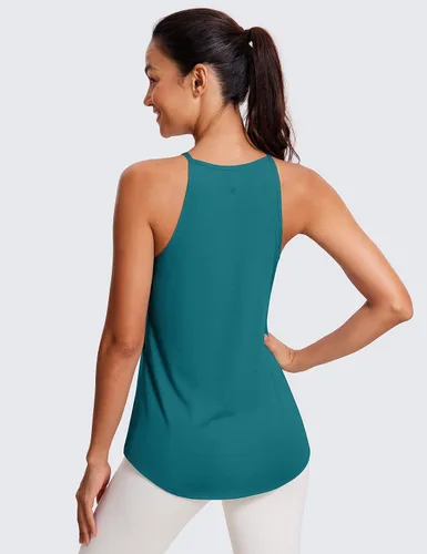 Vista 2 de CRZ YOGA Camisetas de entrenamiento de cuello alto halter para mujer, camisetas sin mangas, camisetas atléticas de yoga