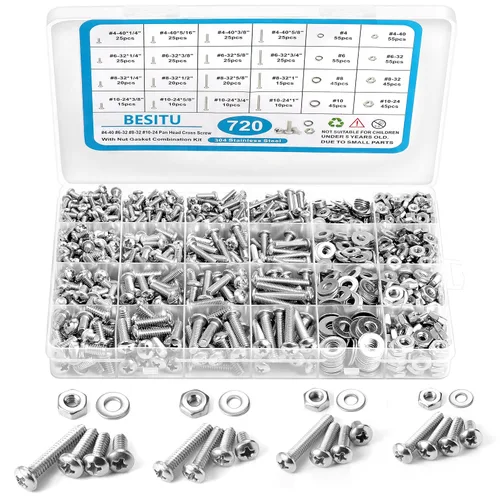 Vista 10 de Besitu Kit de Surtido de Tornillos de Máquina de 1705 Piezas, Kit de Pernos y Tuercas Métricas M2 M3 M4 M5 con Arandelas de Seguridad y Planas