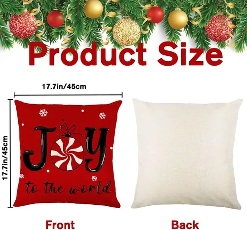 Vista 2 de Vellibring - Juego de 4 fundas de almohada de Navidad con diseño de caramelos, 45 x 45 cm, rojo y blanco, fundas de almohada para sofá, decoración