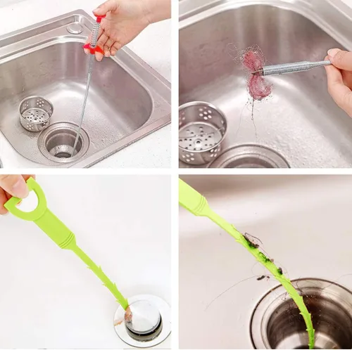 Vista 2 de Herramienta para eliminar obstrucciones de pelo de serpiente, garra de acero inoxidable de 34 pulgadas y paquete de 3 herramientas
