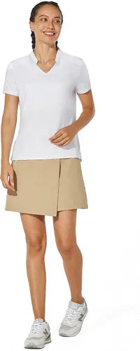 Vista 5 de Camisa de golf para mujer, sin cuello, cuello en V, manga corta, ligera, absorbe la humedad, secado rápido