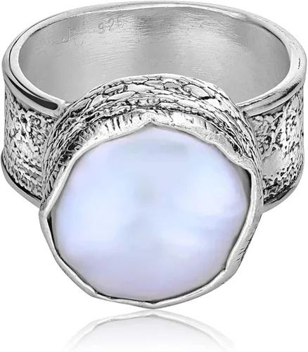 Vista 3 de JEAN RACHEL JEWELRY Anillo de plata de ley 925 con perla de agua dulce, aspecto vintage, hipoalergénico, sin níquel ni plomo, colección de diseñador