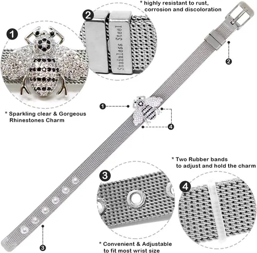 Vista 4 de Me Plus - Pulsera de acero inoxidable para mujer, diseño de diamantes de imitación de plata, oro transparente