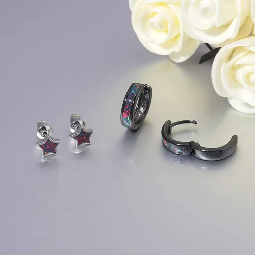Vista 254 de CiNily Aretes Huggie de ópalo con bisagras, chapados en oro, hipoalergénicos, pequeños aretes de aro para mujeres, adolescentes, niñas, hombres