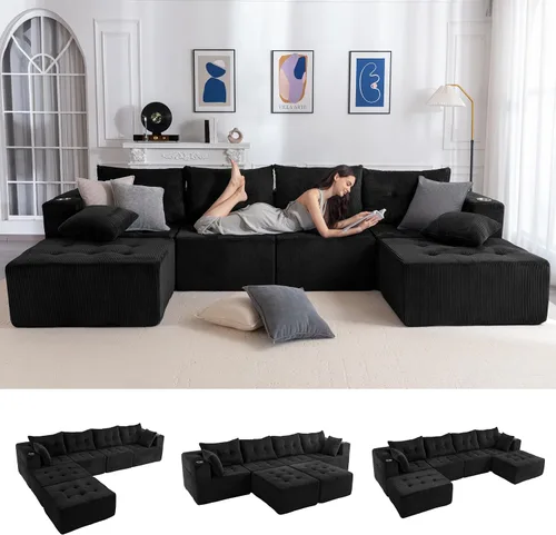 Vista 10 de MAXYOYO Sofá deshuesado, sofá modular en forma de L, sofá de 4 asientos