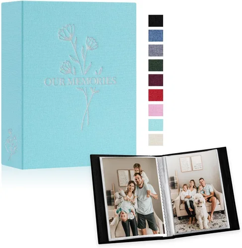 Vista 12 de Lanpn Álbumes de fotos pequeños de 4 x 6 pulgadas, 50 imágenes, paquete de 2 unidades, mini capacidad de lino Our Memories, juego de bolsillos