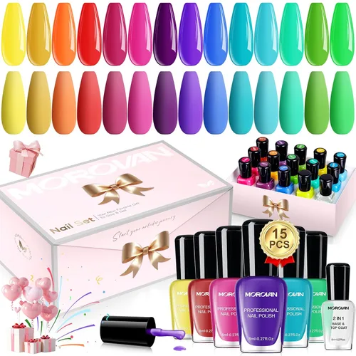 Vista 10 de Morovan - Juego de esmaltes de uñas brillantes: juego de regalo de 15 colores de secado rápido de larga duración Paquete de esmalte de uñas
