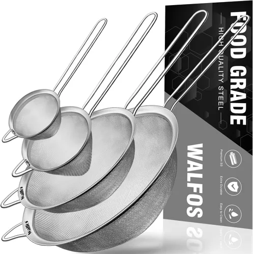 Vista 9 de Walfos Pequeño colador de té de malla fina, mini tamiz de acero inoxidable con asa, coladores de metal de cocina de 2.7 pulgadas para té, jugos
