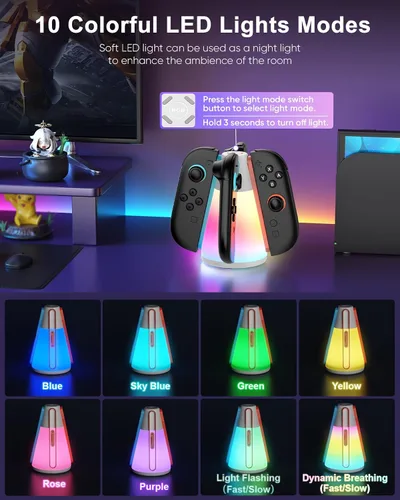 Vista 4 de Controller Charger Dock for Nintendo Switch 2 2025 for Joycon 2, 4-in-1 Magnetic Dual Direction Fast Charging Stand Station with 10 RGB Light Modes