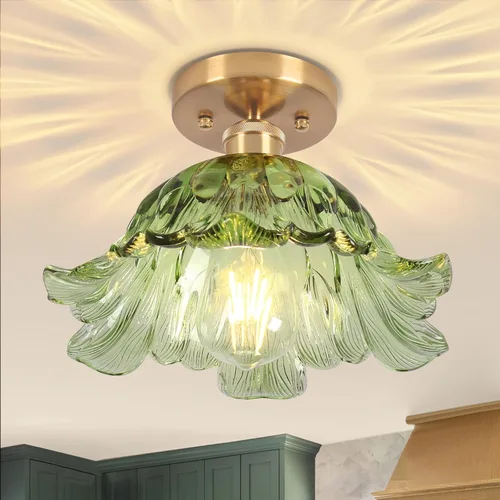 Vista 17 de Lámpara de techo semiempotrada, luces vintage E26, lámpara de techo verde de 11 pulgadas para armario, pasillo, cocina, comedor, paquete de 2