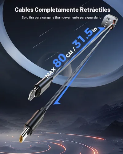 Vista 3 de SUPERONE - Cargador retráctil para automóvil, 99 W, con cables, carga rápida, adaptador USB C para iPhone 17, 16, 15, 14, 13, 12, Samsung, negro