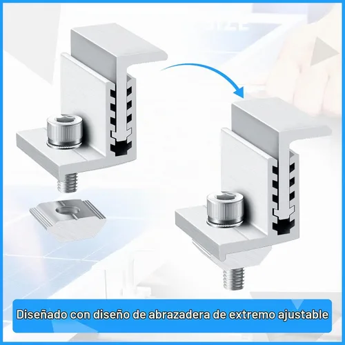 Vista 6 de Zhengmy 10 Abrazadera de extremo de panel solar Montaje en Z Abrazaderas medias Abrazaderas de extremo de riel de aluminio Clips Paneles ajustables