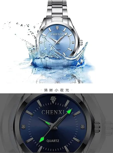 Vista 6 de CHENXI Reloj de pulsera de cuarzo para mujer, resistente al agua, de acero inoxidable, Blanco