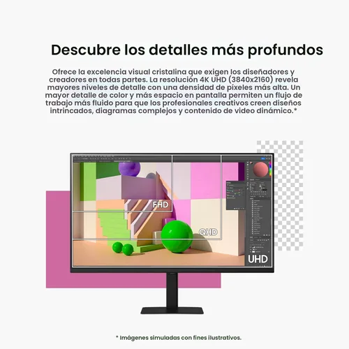 Vista 5 de [Usado] SAMSUNG Serie ViewFinity S7 (S70D) - Monitor 4K UHD de 27 pulgadas de alta resolución con HDR10, múltiples puertos, soporte de fácil