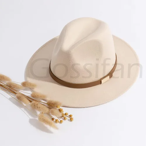 Vista 37 de Sombreros Fedora para hombre, sombrero Panamá de ala ancha con cinturón clásico Unisex Felt Fedora, Adjustable Fit, Breathable Sweatband, All-Day