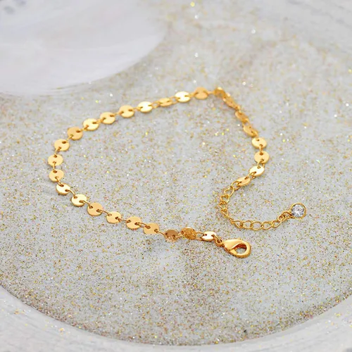 Vista 5 de Dremmy Studios Pulsera de oro para mujer, chapado en oro de 18 quilates, delicado, clip de circonita cúbica, disco de moneda, estrella, cable