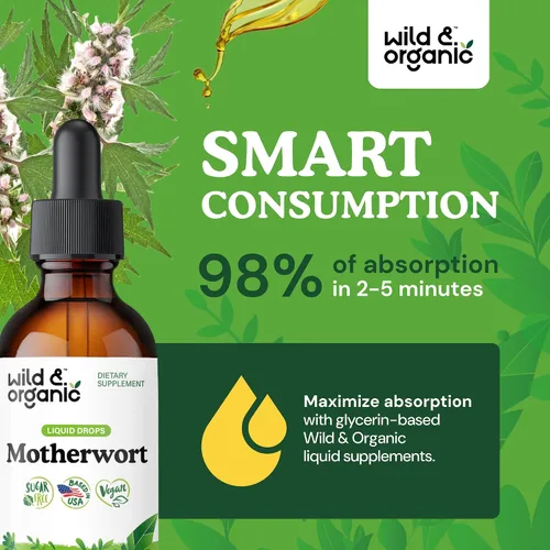 Vista 4 de Wild & Organic Motherwort Tintura - Buen estado de ánimo, calma, apoyo de la mujer - Gotas de extracto de hierba Motherwort - Suplemento vegano, sin