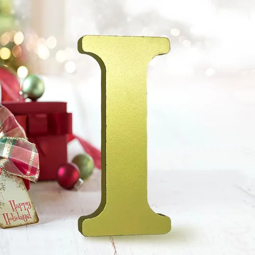Vista 12 de AOCEAN Letras de madera dorada de 6 pulgadas, letras de madera sin terminar para decoración de pared, letras decorativas de pie en rodajas, tablero