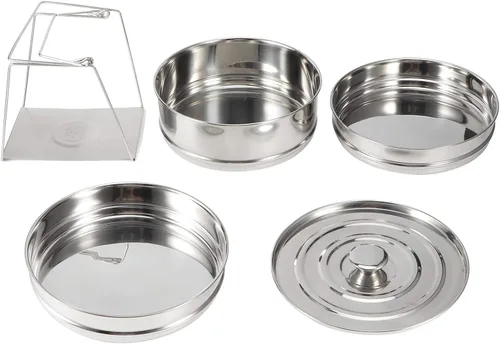 Vista 6 de Juego de ollas apilables de acero inoxidable de 3 niveles para cocinar alimentos a presión accesorios