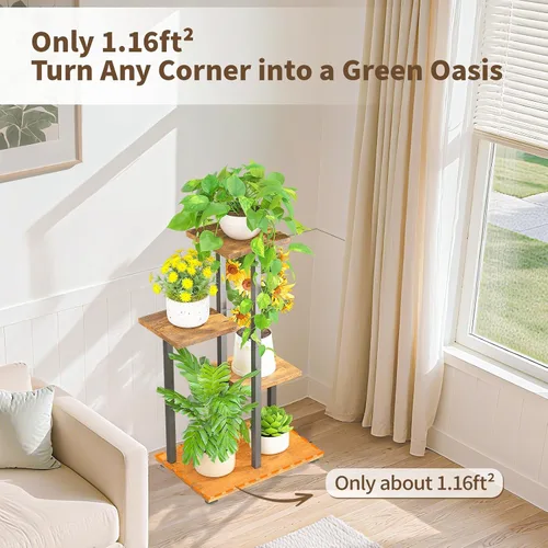 Vista 6 de LASZOLA Soporte de Madera de 4 Niveles en Negro para Plantas de Interior, Resistente y de Gran Capacidad, Estante de Flores Vertical de Múltiples
