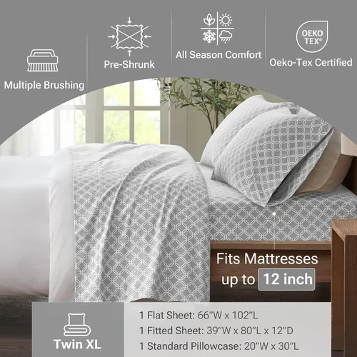 Vista 262 de Sleep Philosophy - True North - Juego de sábanas de franela, 100% de algodón, cómodo, bonito y muy suave, con bolsillo elástico que se adapta a