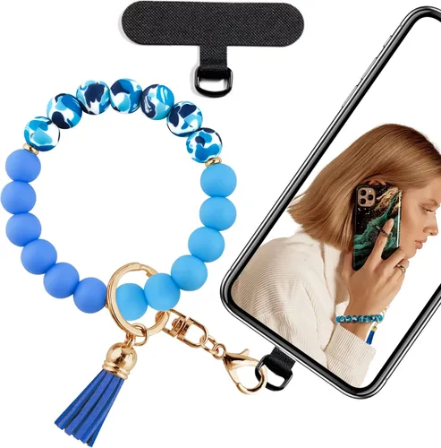 Vista 12 de Correa de silicona con cuentas para mujer, silicona sin BPA Elastic wristlet with tether tab, 12mm BPA-Free silicone beads with printed accents