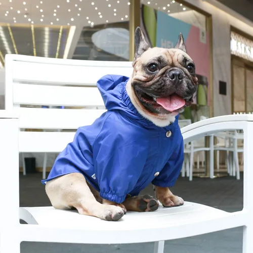 Vista 5 de iChoue Abrigos para clima frío para perro, impermeables, impermeables, ligeras, cortavientos, con capucha, para bullodg francés, inglés, pitbull