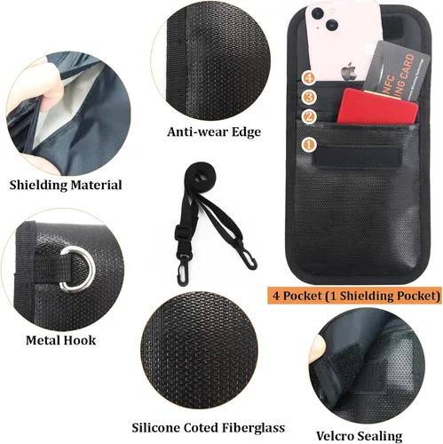 Vista 4 de Cartera de viaje para el cuello con bloqueo RFID, bolsas Faraday, soporte para pasaporte, bolsa para el cuello ignífuga e impermeable, mantiene tu