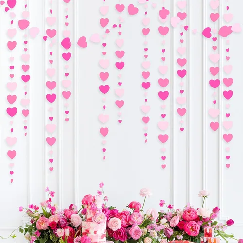 Vista 18 de 52 pies Guirnalda de corazón de amor dorado azul marino para decoración de fiesta del día de San Valentín Bandera de serpentina colgante azul real