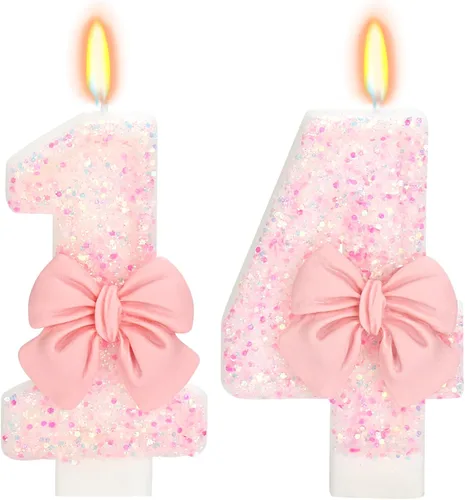 Vista 67 de Vela de cumpleaños para pastel, vela 0 - purpurina rosa con lazo, vela de feliz cumpleaños de 2.76 pulgadas, adorno superior de pastel para fiestas