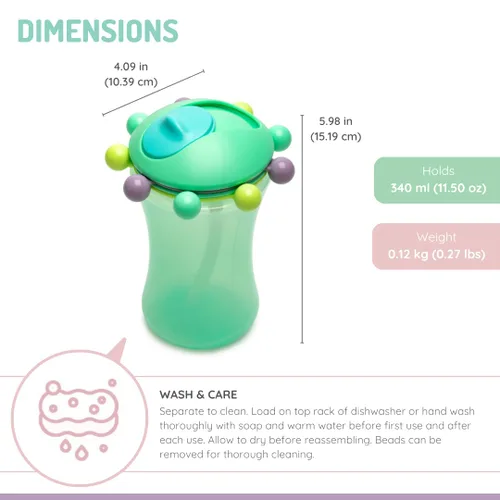 Vista 2 de melii Abacus - Vaso para sorber de paja de 11.5 onzas para niños pequeños y bebés (menta 1 paquete)