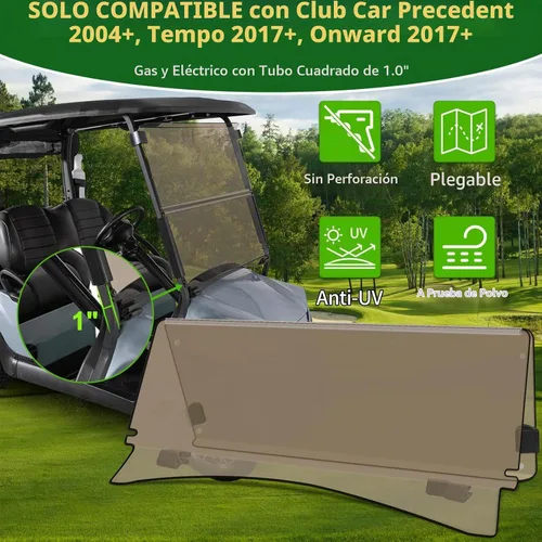 Vista 2 de Parabrisas plegable para carrito de golf de 3/16" (5MM) de espesor, solo compatible con Club Car Precedent 2004+, Tempo 2017+, Onward 2017+